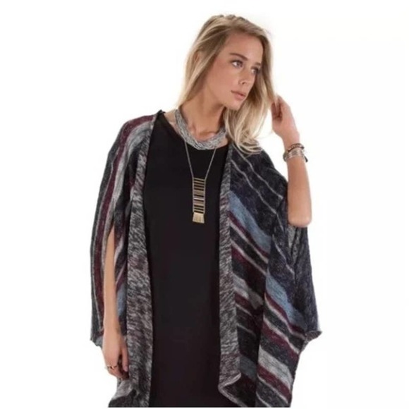 Free People Size Small Oversized Striped Linen Blend Poncho Sweater Cardigan - Picture 1 of 10